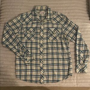 True Religion Men's Blue and Cream Checkered Shirt
